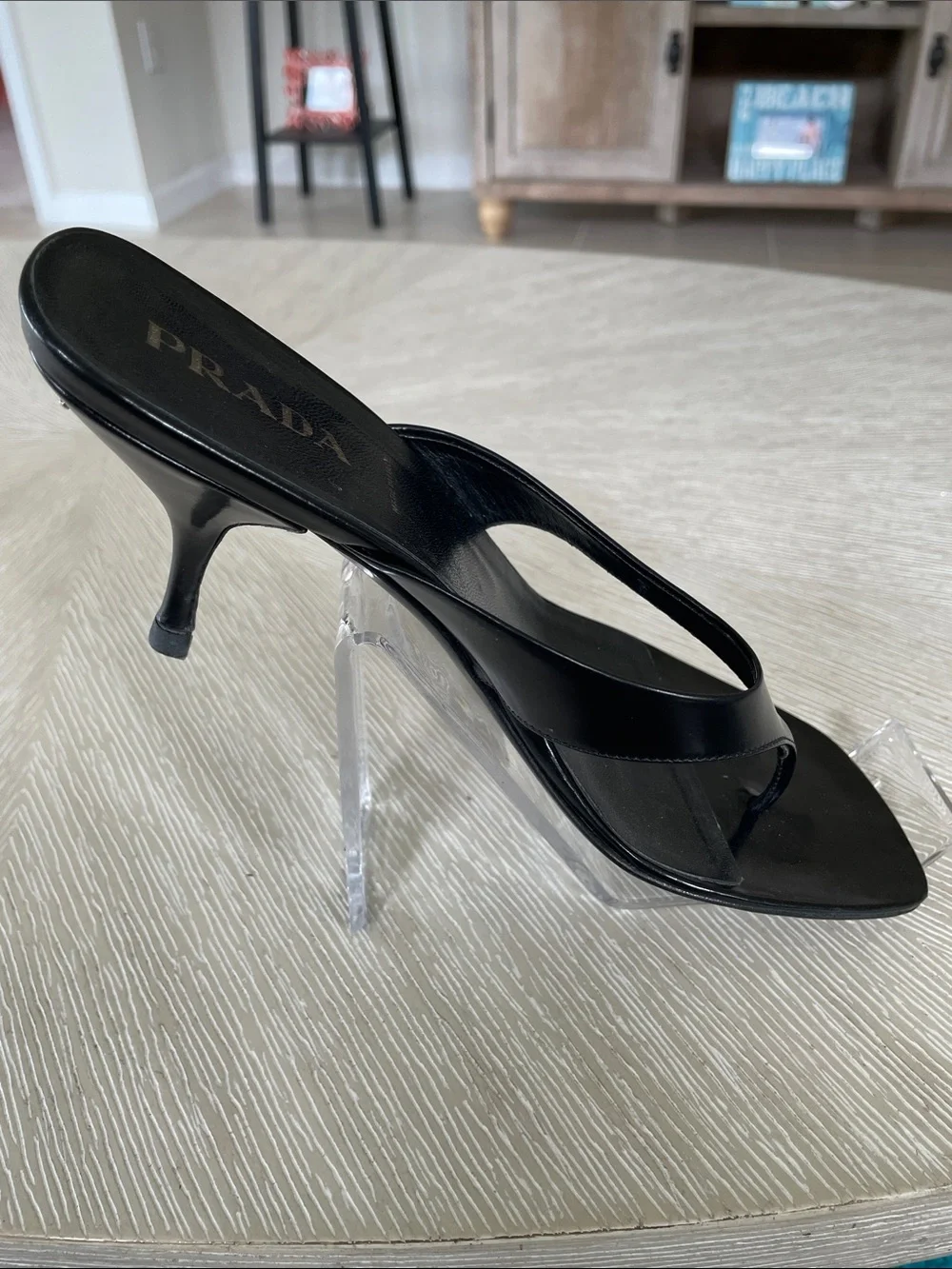 One Left Foot - Prada Black Leather Thong Sandal for Women - Sleek Slip-On